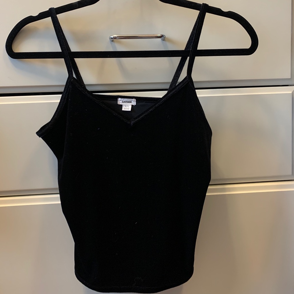 Garage Crushed Velvet Black Tank Top